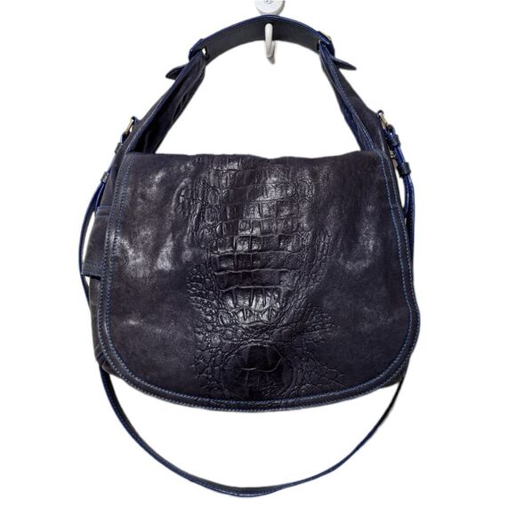 ROBERTO CAVALLI Croc Leather Flap Shoulder Bag - Picture 1 of 9
